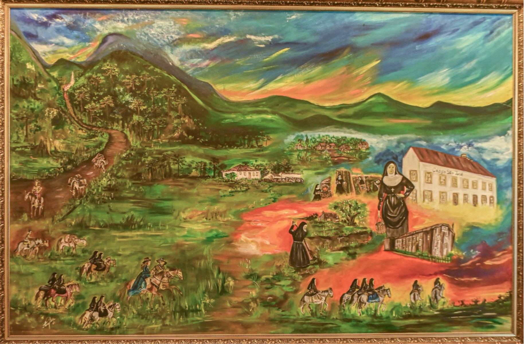 Pintura: chegada das Irmãs a Vacaria